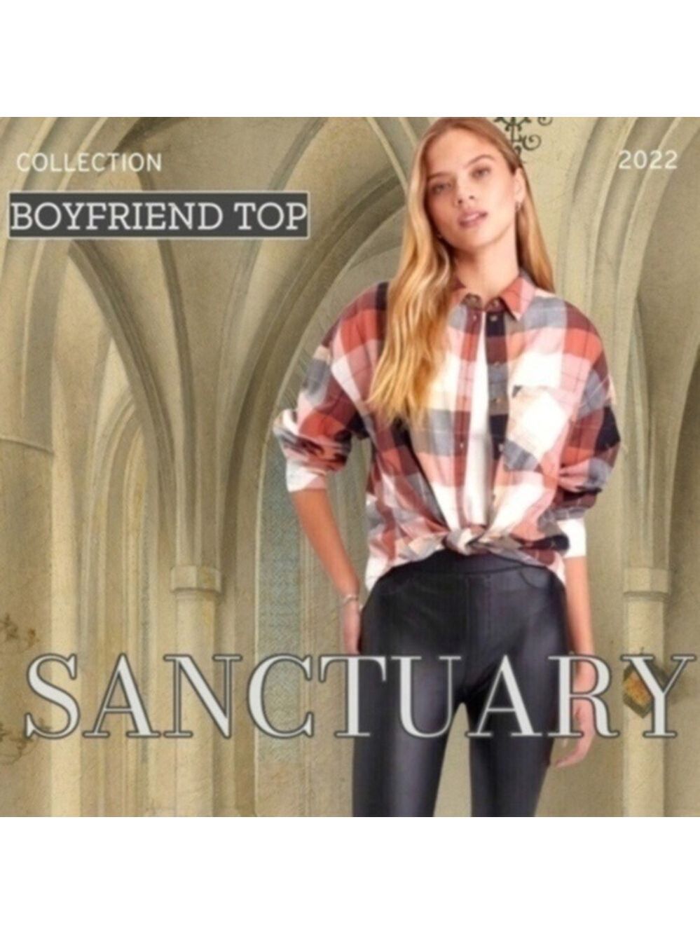SANCTUARY NWT Heritage Plaid Sustainable Relaxed Boyfriend Button-Down Top/LG